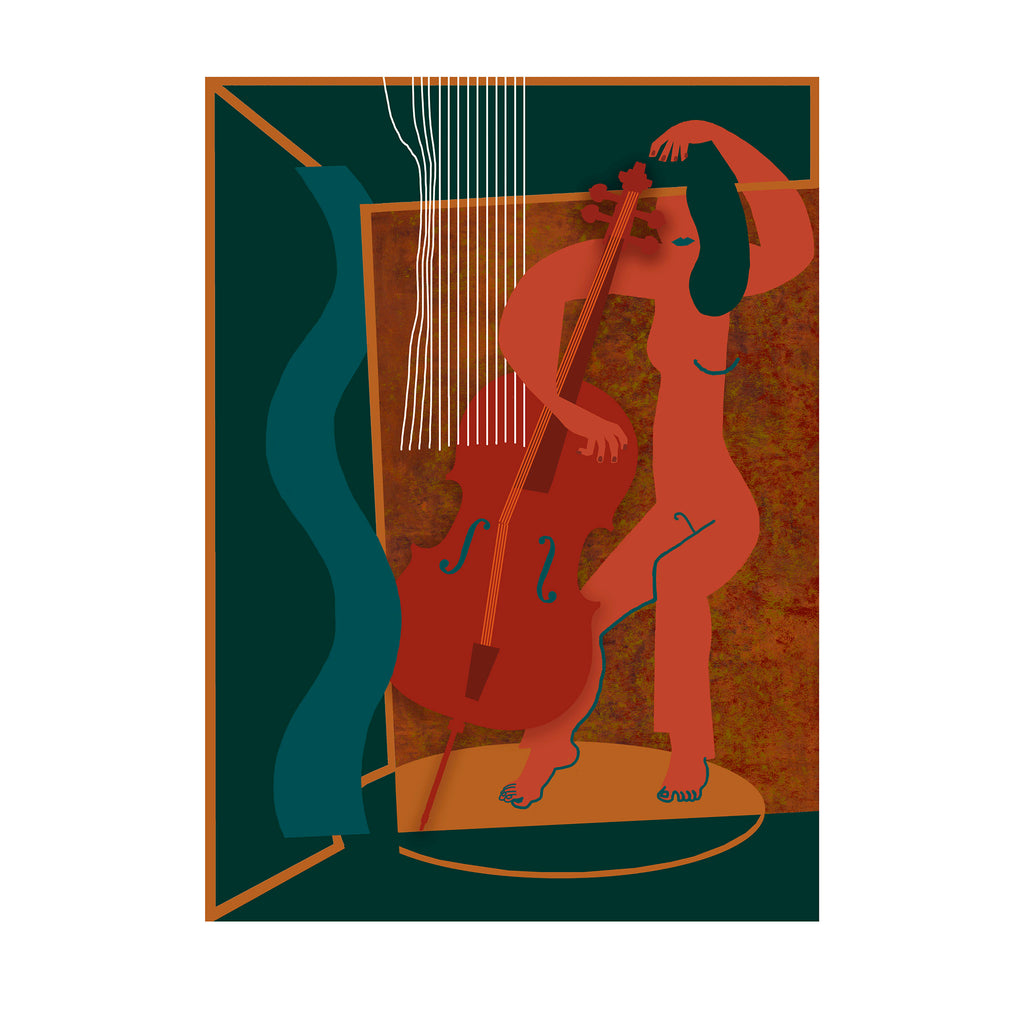 art print Jazz shows woman who is playing double bass